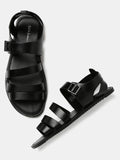 Mast & Harbour Men Leather Black Comfort Sandals 121
